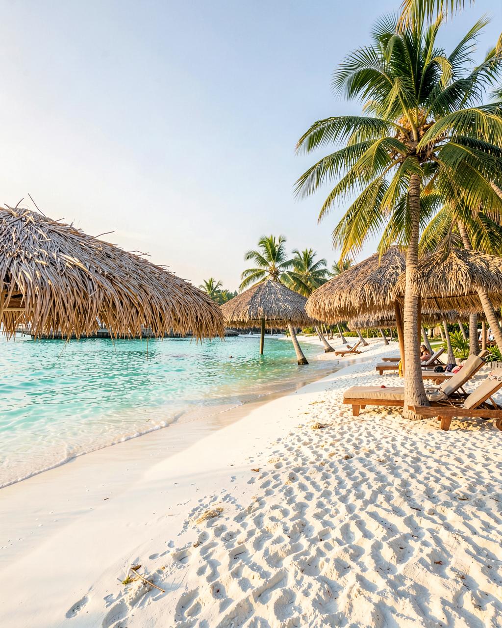 Palm-lined beach with turquoise water